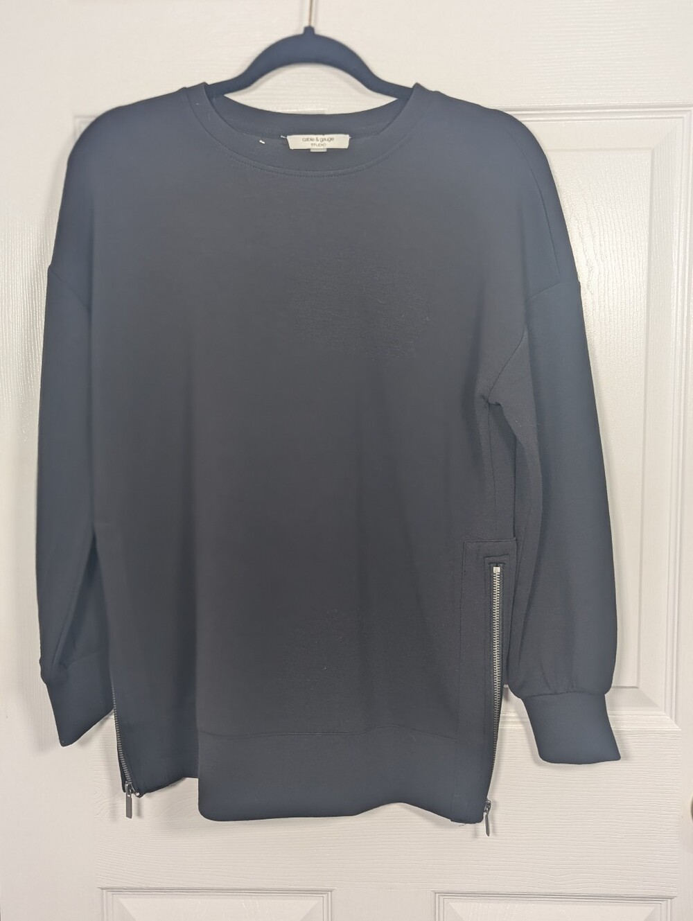 Cable & Gauge Studio YUMMY Black Modal Side Zip Oversized Sweatshirt XS NWT